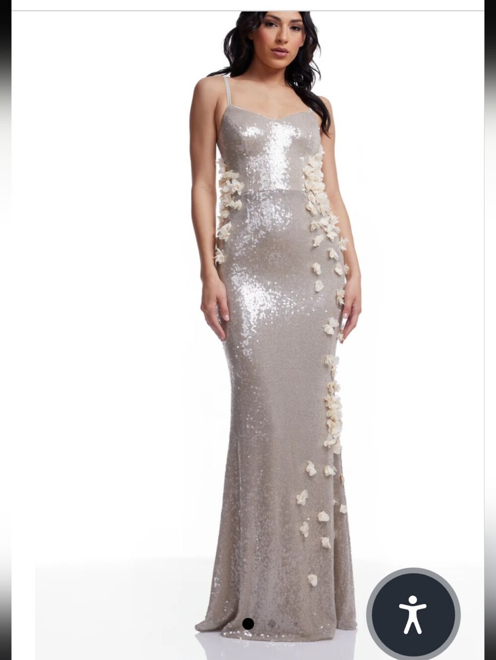 NWT Dress the Population Sequin Floral Appliqué Gown Small Champagne Formal $468